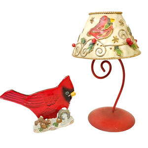 Vintage Cardinal Bird Candle Holder Set Of 2 Votive Tea Light Winter Christmas